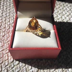 9 Carat Golden Citrine 10 KT Gold Cocktail Ring